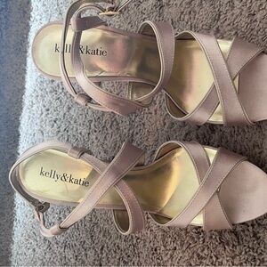 Kelly & Katie Champagne Strappy Sandals with Ankle Buckle